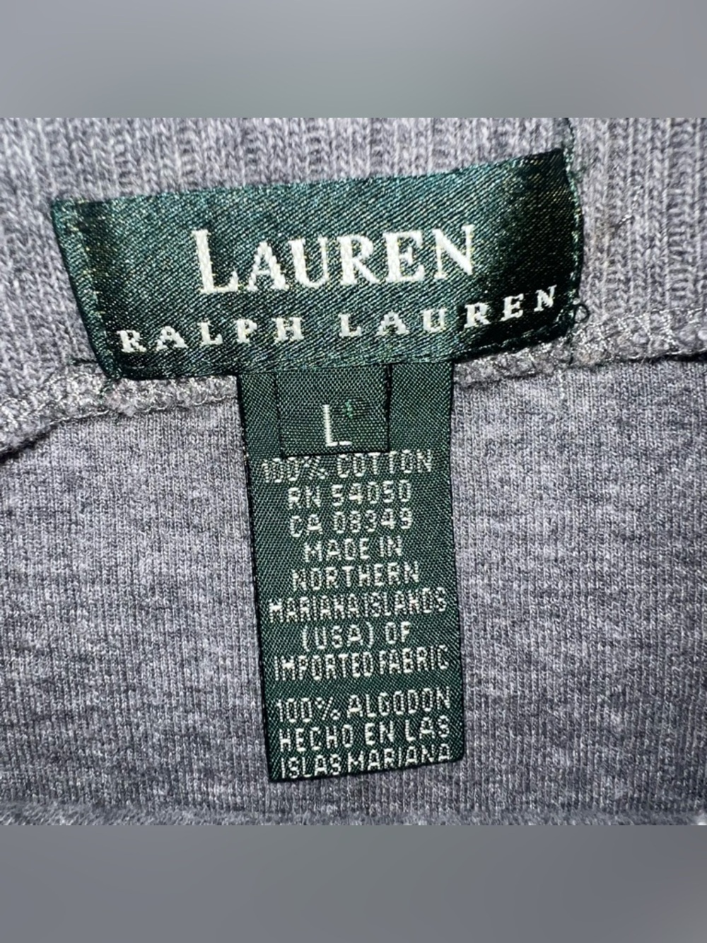 Lauren Ralph Lauren Ribbed Mock Neck Sweater Gray Cotton Logo Size L - Picture 7 of 9